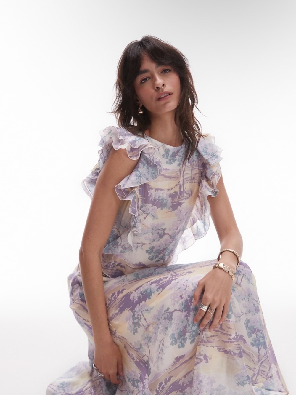 & Other Stories Lavender & Cream Scenic Ruffle Maxi Dress - Picture 5 of 11